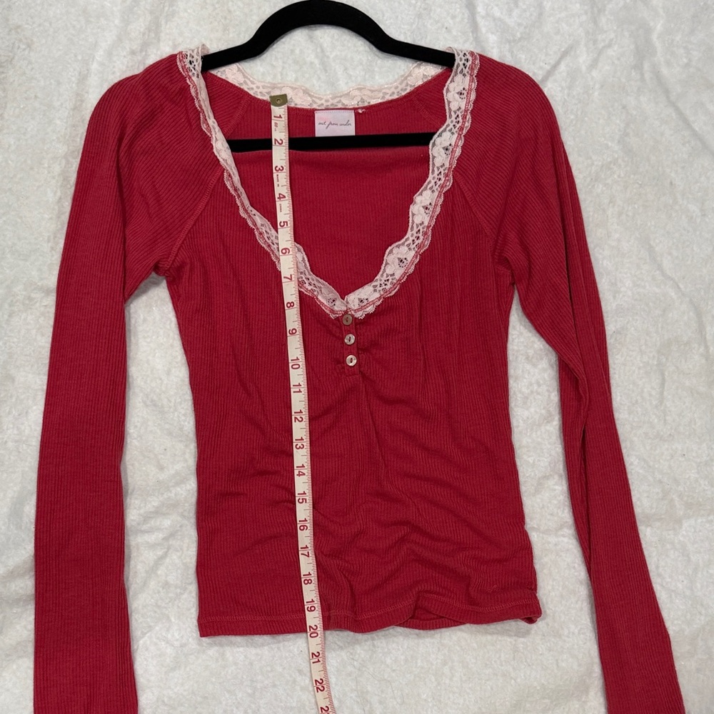 Urban Outfitters Rose Lace-Trim Long Sleeve Top - Picture 4 of 6